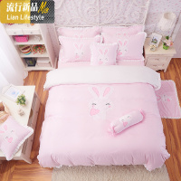 韩式卡通绣花学生床裙式公主风少女心可爱萌1.5/1.8米床上四件套 三维工匠