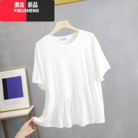YIBUSHENG莫代尔短袖t恤女宽松韩版ins季白色半袖上衣圆领拼接纯色打底衫