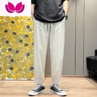 七斓冰丝裤子韩版潮流ins宽松九分休闲裤男士夏季薄款百搭束脚哈伦裤