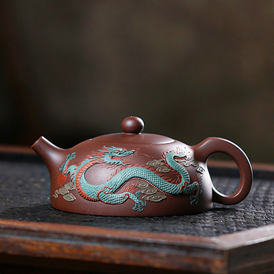 MULTIPOTENT宜兴紫砂原矿紫泥茶壶国家工艺美术师陈浩堆龙半月300ml