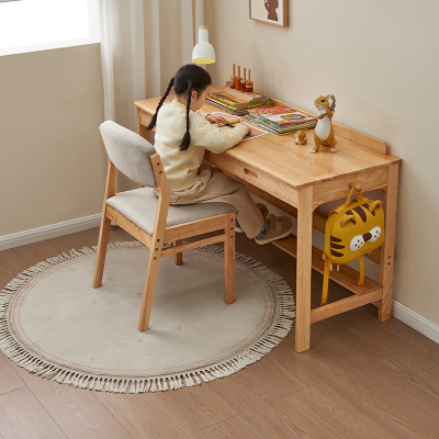 全友家居儿童书桌全实木学习桌椅子套装小学生人体工学写字台