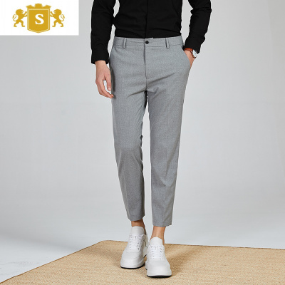 SUNTEK卡其色和灰色九分裤男西裤潮流休闲港风修身直筒坠感春季小脚9分西裤