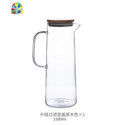 冷水壶玻璃可高温日式家用凉白开水瓶冷水杯套装北欧大容量凉水壶 FENGHOU 木盖冷水壶(1.5L)