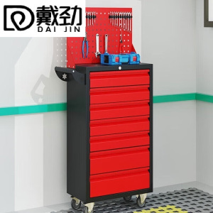 戴劲汽修工具车移动工具柜多功能工具箱 标配[黑红]七抽工具车+挂板