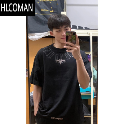 HLCOMAN西海岸美式复古短袖T恤男高街潮牌嘻哈手掌眼球圆领潮牌半袖上衣