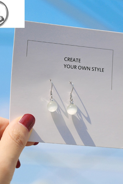 JiMiS925银银猫眼石耳环女气质韩国耳钩流苏长款个性简约水晶耳钉耳饰