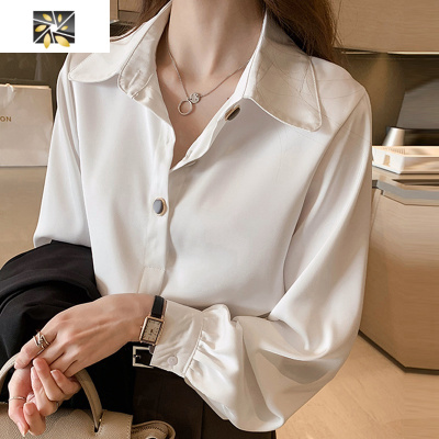 暖青汇早春白色雪纺衬衫女职业春装女装宽松大码长袖上衣设计感小众衬衣蕾丝衫