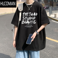 HLCOMAN字母男士短袖T恤2025新款宽松高级感男生五分袖夏季