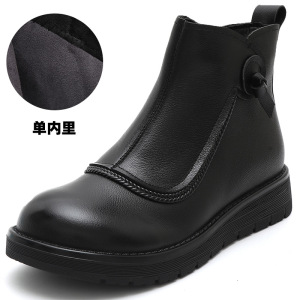 头层牛皮复古加绒棉靴秋冬新款厚底保暖棉鞋百搭低跟透气单靴