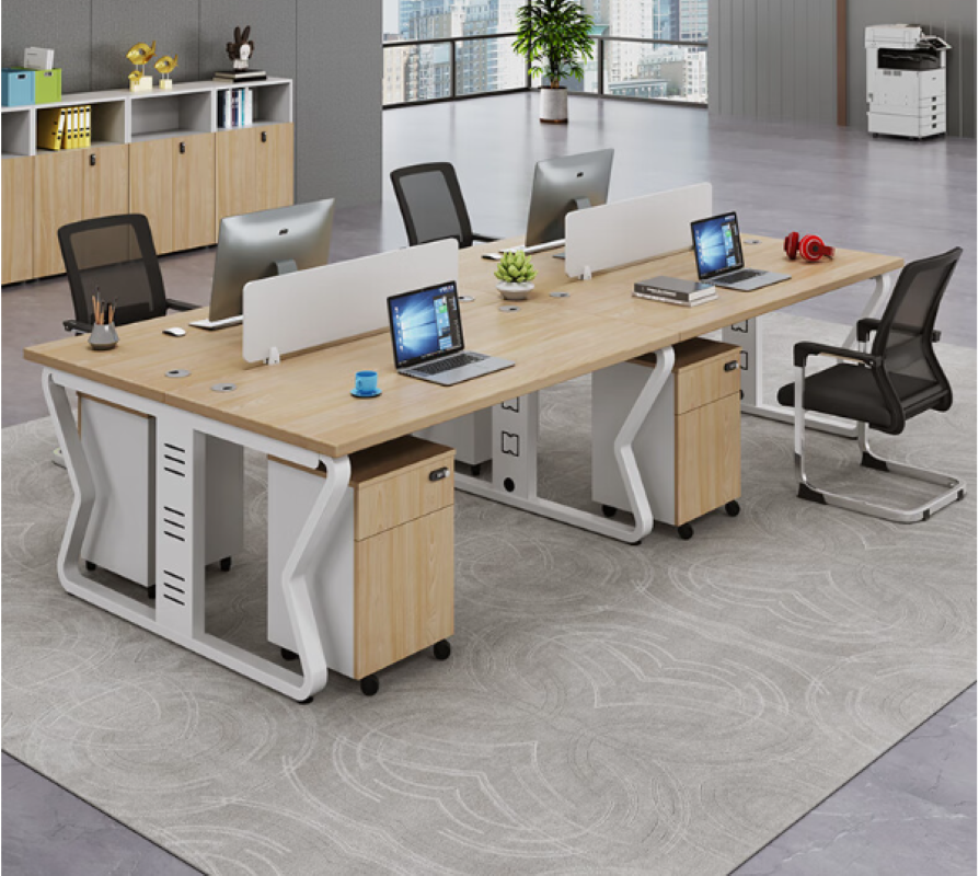 员工办公桌椅组合简约现代屏风四人位含椅