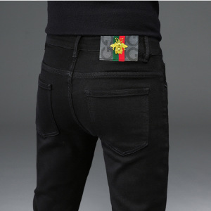 意大利高端黑色牛仔裤男夏季薄款潮牌修身小脚男裤韩版休闲长裤子