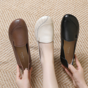 头层牛皮圆头中口低跟纯色乐福鞋英伦风套脚真皮单鞋_846