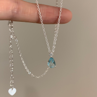纯银蓝色人鱼之泪项链女款2025新款颈链适合夏天的锁骨链清新送女朋友老婆情人节七夕生日礼物