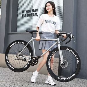 死飞弯把自行车成年人碟刹超轻学生男女通勤活飞实心胎公路赛车