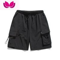 七斓日系工装短裤男复古多口袋潮牌五分裤黑色宽松运动中裤休闲大裤衩