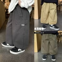 童酷男童秋款湖州织里童装字母贴标中小童工装裤纯色儿童裤子