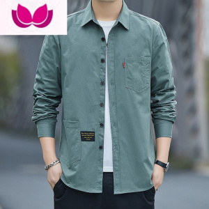 七斓男士衬衫长袖春季外套工装休闲衬衣宽松寸衫男装韩版上衣