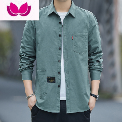 七斓男士衬衫长袖春季外套工装休闲衬衣宽松寸衫男装韩版上衣