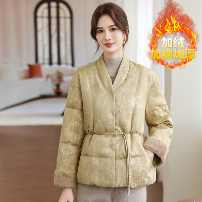 新款妈妈中老年女士休闲外套冬40-60岁国风中年女装棉衣加绒短款