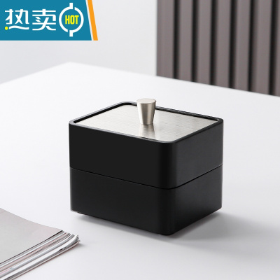 敬平设计感收纳棉签盒牙签盒家用个性创意时尚轻奢牙签筒 黑色牙线盒 银盖(双层)