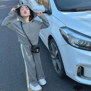 女童秋款套装新款韩系童装连帽衫休闲阔腿裤运动秋季两件套潮
