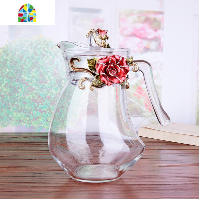 珐琅彩冷水壶凉开水壶玻璃可高温耐热防爆水杯欧式家用大容量 FENGHOU 鸢尾矮壶凉水壶