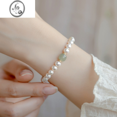 JiMi温柔质感强光5A珍珠手链珍珠和田玉手串复古高级感