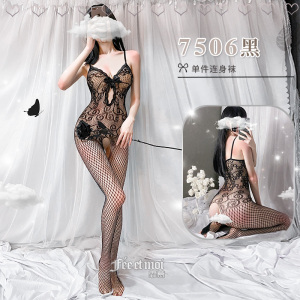 霏慕(Fee et moi) 女式情趣睡衣纯情学生连身袜套装性感睡裙连体网衣女士情趣内衣镂空透视网眼开裆连身袜7506