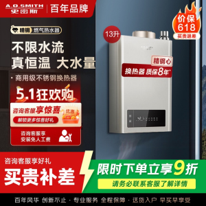 AO史密斯 13升燃气热水器 不锈钢换热器8年包换 负压燃烧更安全 精控恒温 家用5系列