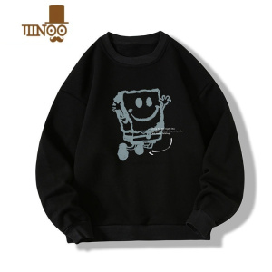 YANXU棉圆领卫衣男士款美式复古宽松冬季加绒加厚港风潮牌外套