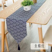 北欧桌旗 棉麻家用桌布电视柜长桌旗欧式茶几现代简约轻 鱼鳞纹 30*200cm(适合140-160cm左右桌子茶桌柜子)
