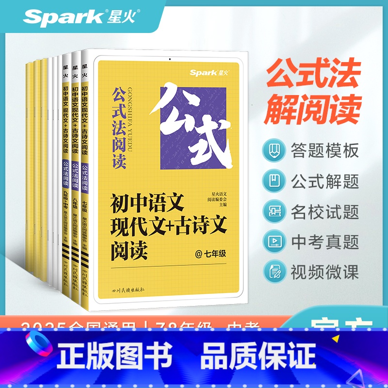 现代文+古诗文阅读 七年级/初中一年级 [正版]新版初中语文现代文+古诗文阅读训练七八九年级中考语文真题公式法做题答题技