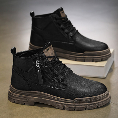 秋冬上新复古潮流侧拉链马丁短靴英伦风皮面户外运动马丁靴男靴