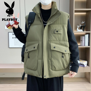 花花公子新款高品质工装马甲男立领大口袋潮流青少年加厚保暖单穿冬季坎肩单穿