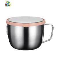 不锈钢碗大容量泡面碗单个带盖学生宿舍饭盒汤碗大号家用餐具套装 FENGHOU 蓝色+餐具[1200ml]