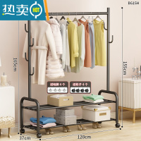 敬平晾衣架落地折叠家用晒衣架阳台卧室挂衣架子室内简易单杆式衣帽架 *店铺[120cm黑]☆加固加粗-双层☆25管径