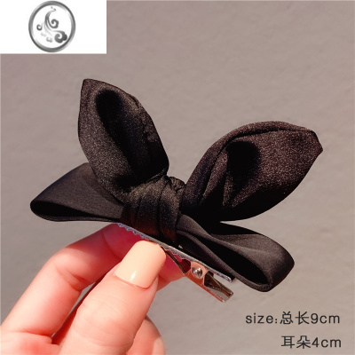 JiMi赫本风黑丝绒蝴蝶结发夹高级感顶夹头饰刘海气质优雅ins一字夹女