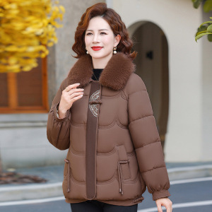 时尚女装中年装棉衣加绒加厚保暖冬天衣服40岁短款衣服冬装保暖女