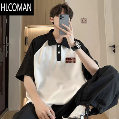 HLCOMAN插肩撞色polo衫短袖男士夏季潮牌宽松休闲青少年翻领体恤上衣