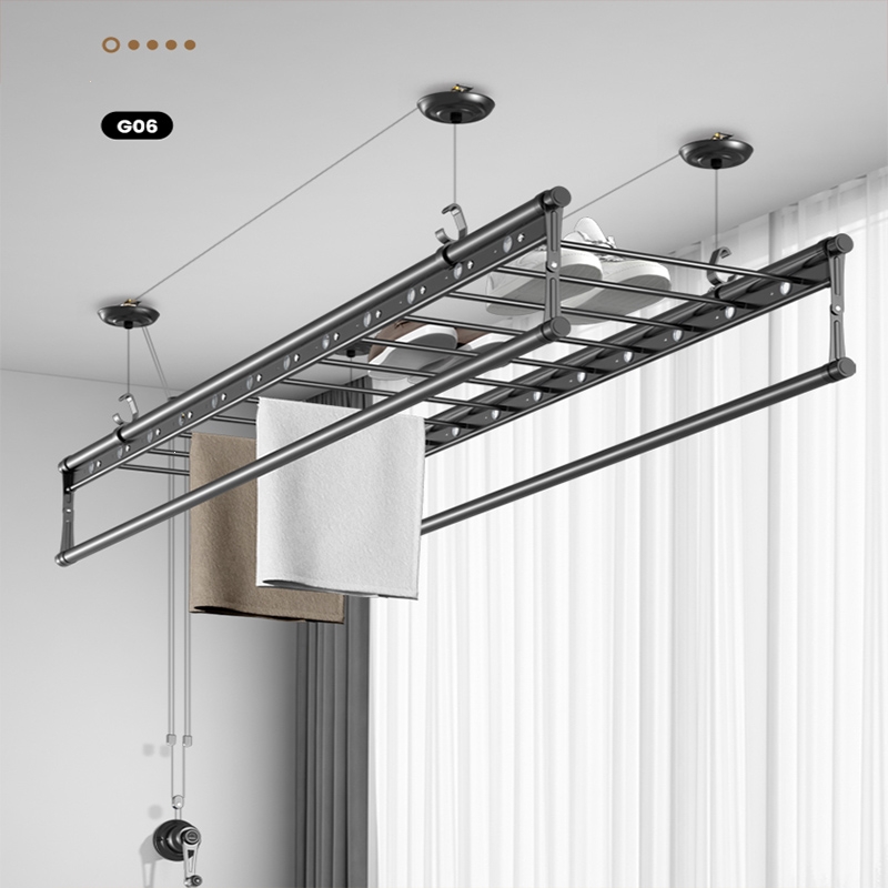 古达手摇晾衣架升降阳台双杆式家用晾衣杆自动室内两杆晒捍手动凉衣架