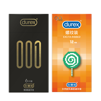 杜蕾斯（Durex）聚氨酯避孕套001系列6只装+螺纹12只超薄款安全套套男用成人情趣计生用品byt
