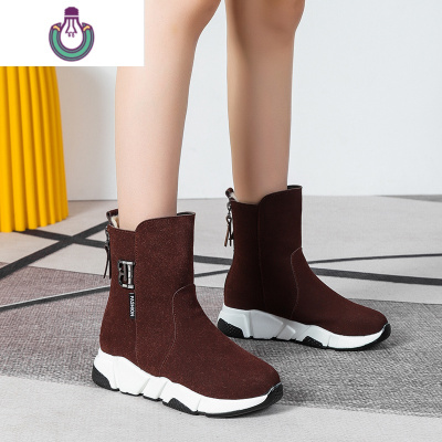 FISHBASKET加厚雪地靴女2020年冬季新款防滑软底短靴后拉链加绒保暖大码棉靴靴子