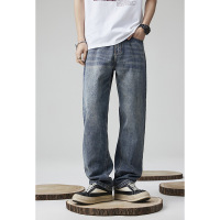 潮男街头穿搭牛仔裤 复古做旧阔腿款 垂感直筒 美式高街拖地长裤