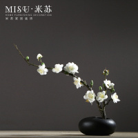 中式简约陶瓷花瓶摆件客厅餐桌插花家居软装饰品禅意仿真梅花套装 三维工匠 新款黄色花瓶套装