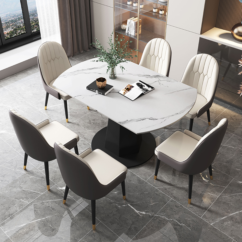 梵宜 伸缩旋转岩板餐桌610椅组合现代简约轻奢家用小户型餐桌