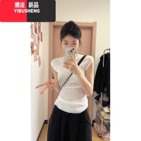 YIBUSHENG季圆领收腰辣妹蓝色背心t恤女修身显瘦轻薄温柔风纯欲短袖上衣