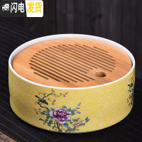 三维工匠家用简约功夫茶具扒花干泡大号茶盘套装储水日式竹制茶托盘 大号黄色悠品干泡盘