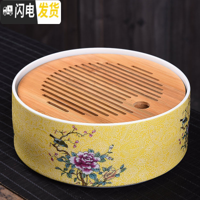 三维工匠家用简约功夫茶具扒花干泡大号茶盘套装储水日式竹制茶托盘 大号黄色悠品干泡盘