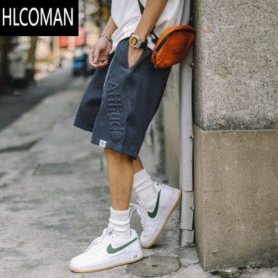HLCOMAN夏季美式休闲字母钢印短裤男潮牌宽松运动篮球五分裤沙滩裤