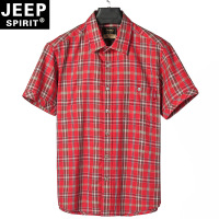 JEEP SPIRIT薄款短袖衬衫男纯棉夏格子衬衣男宽松大码半袖衬衫